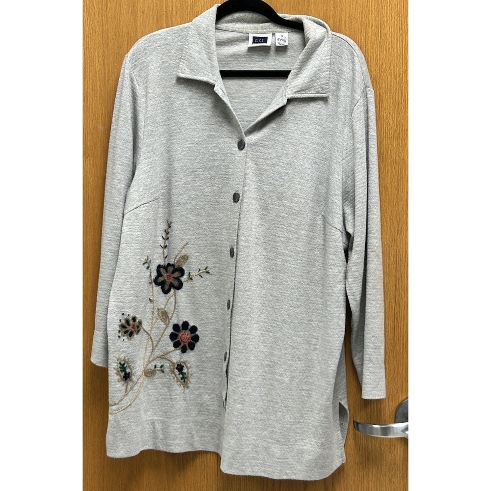 CST Sport Womens Cardigan 1X Floral Embroidered V Neck Artsy 90s Boho Vintage